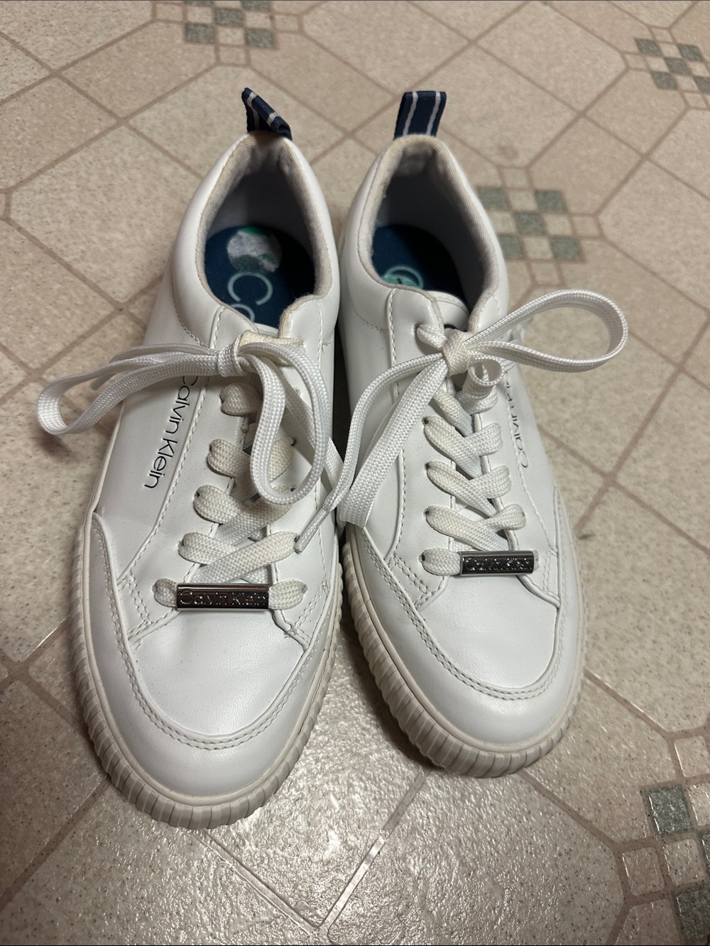 Calvin Klein White Leather Low-Top Sneakers